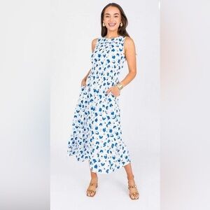 NWT Michelle McDowell Blue White Chloe Dress Crush on You Leopard Print  size L